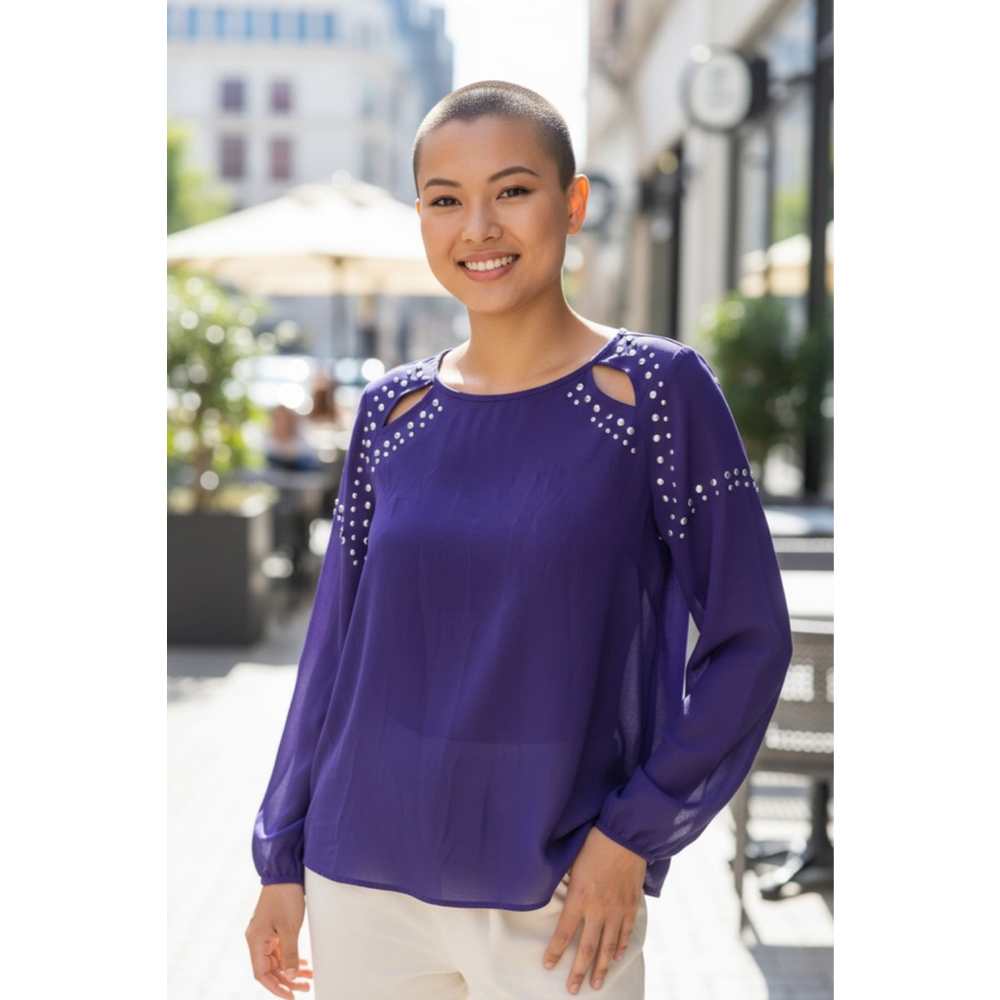 Michael Kors Purple Studded Long Sleeve Blouse M